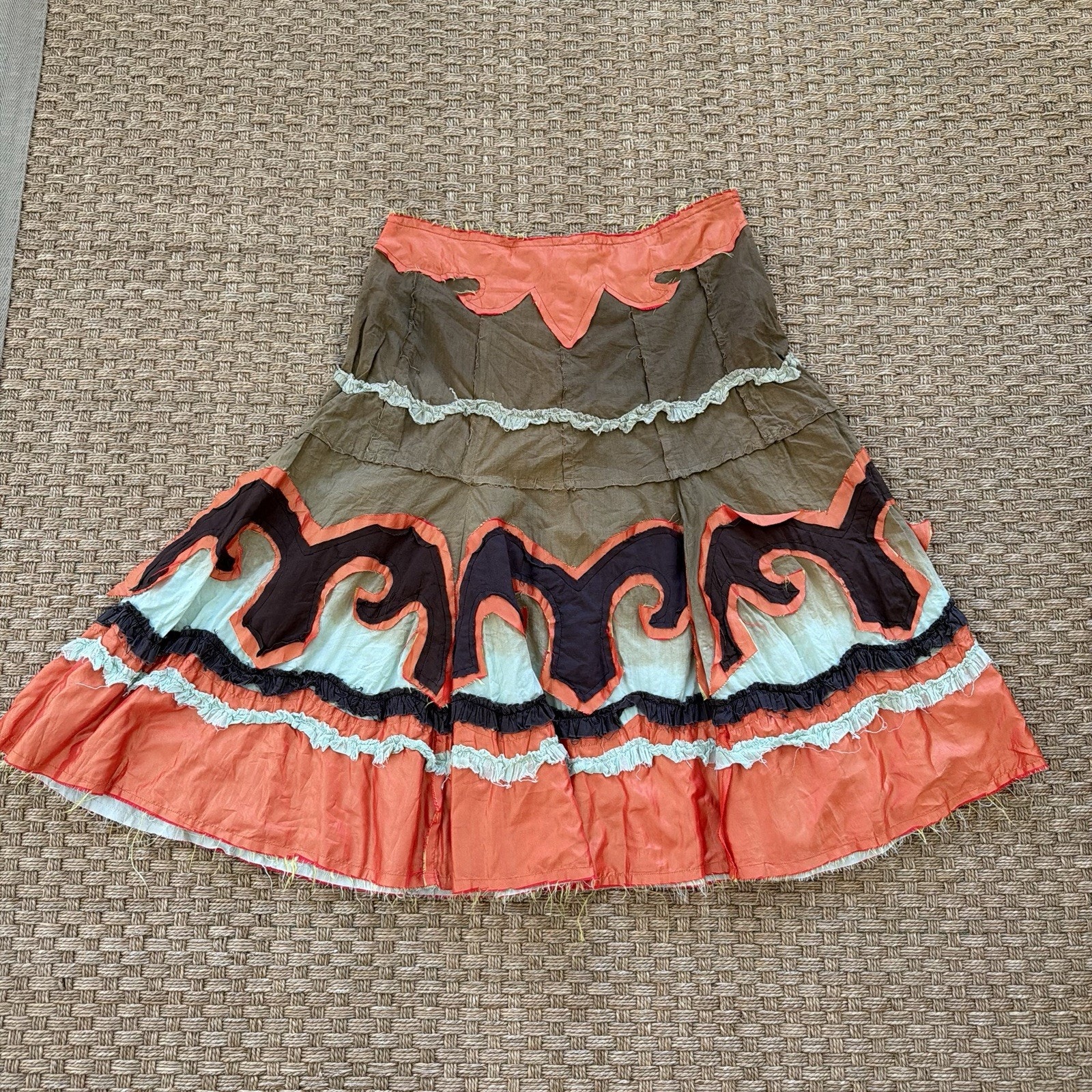 Vintage Candie’s Y2k Tiered Patchwork Boho Frayed Midi Skirt Women’s Size Small